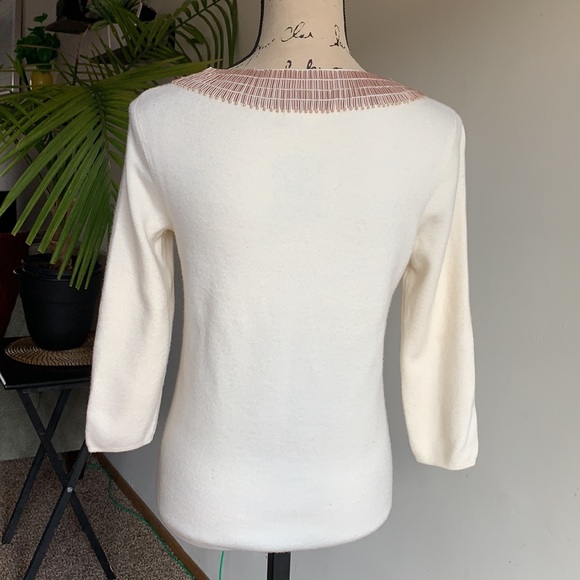 Boden Sweater Jeweled Pearl Collar Rose And Cream Sz 6 - Picture 7 of 12